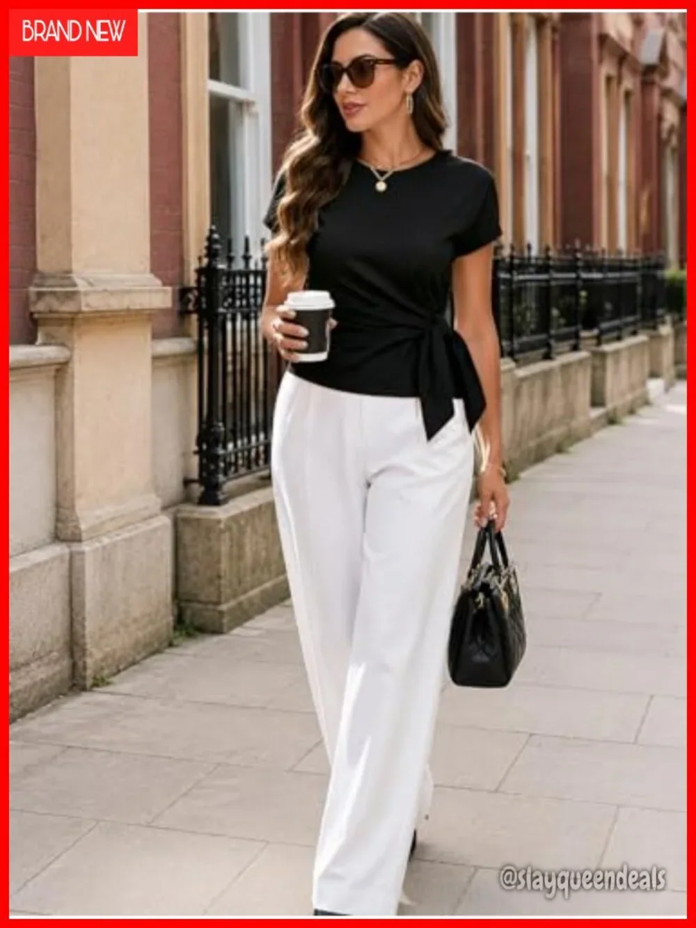 Cap Sleeve Tie Waist Wrap Top Blouse Crew Neck Dressy Casual Loose Fit Work Tee - Picture 2 of 6